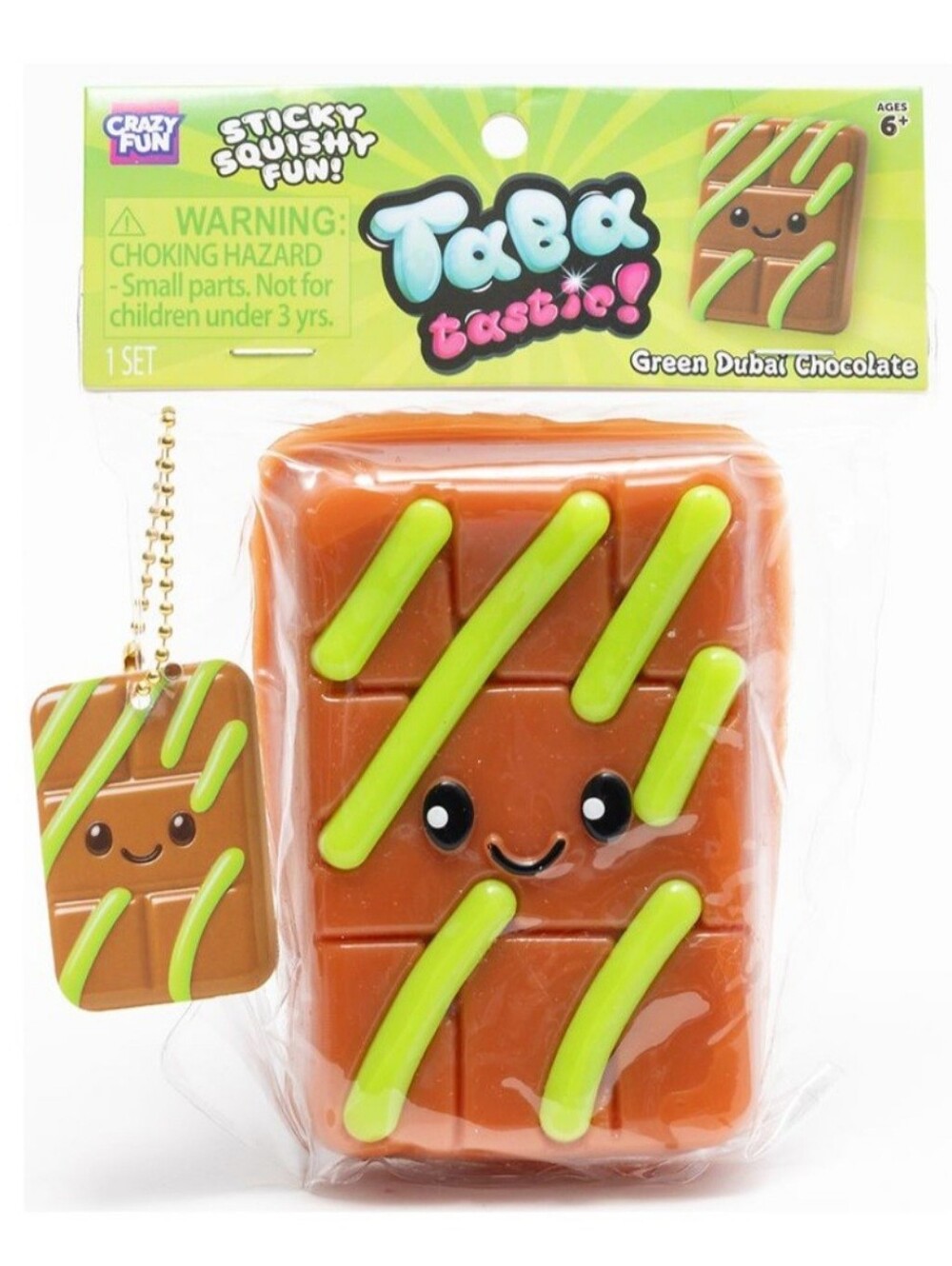 NEW Taba Tastic Green Dubai Chocolate Squishy Toy + Mini Keychain Charm